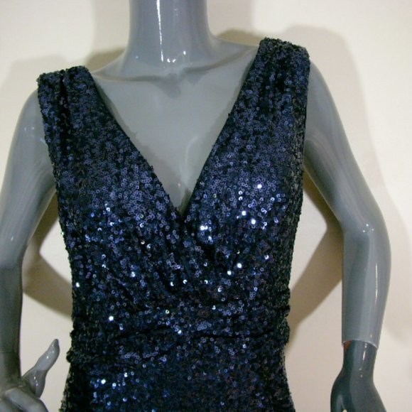 Badgley Mischka Belle Collection “Modele” Navy Sleeveless Sequined Gown Size 8 - Picture 4 of 8